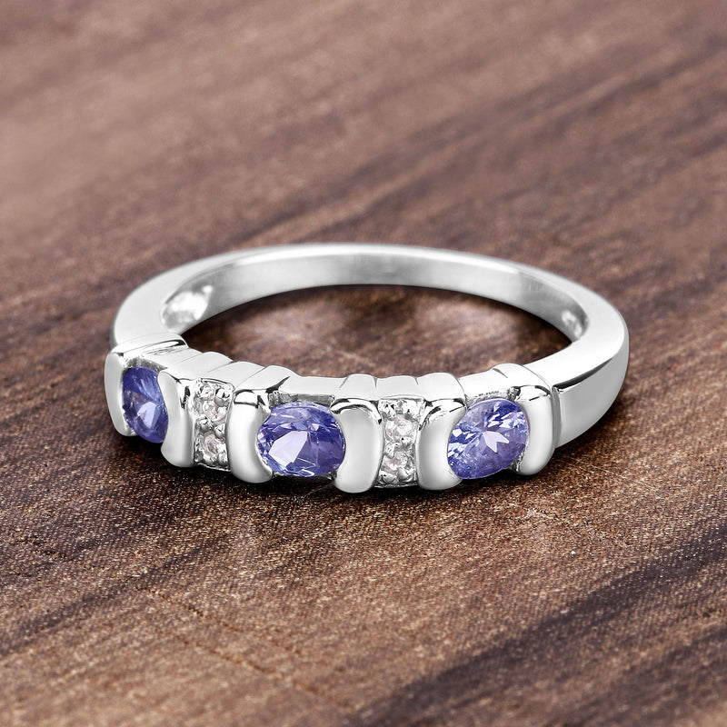 0.53 Carat Genuine Tanzanite and White Topaz .925 Sterling Silver Ring