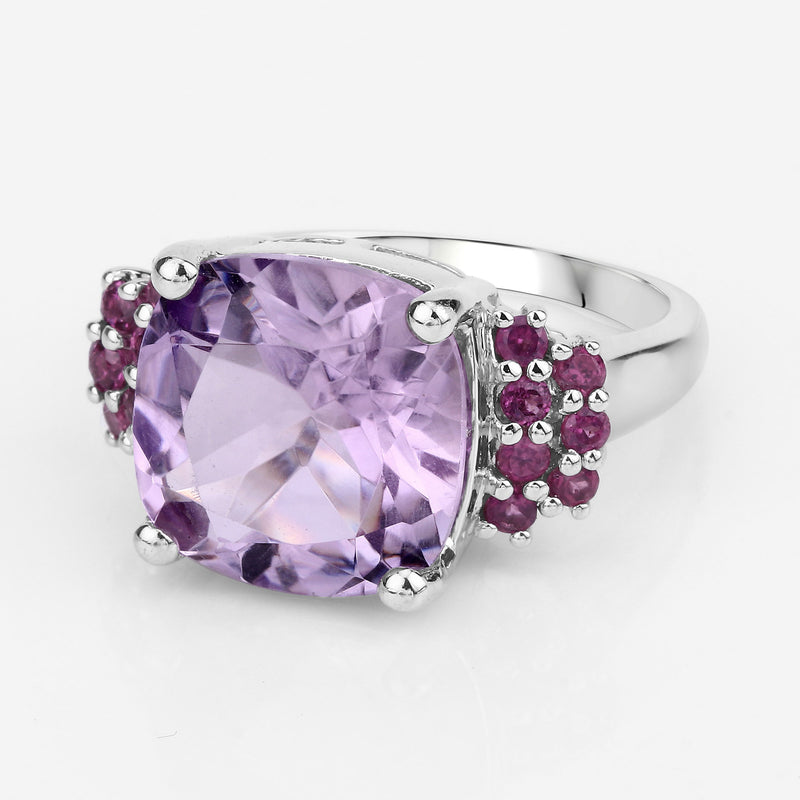 5.90 Carat Genuine Pink Amethyst and Rhodolite .925 Sterling Silver Ring