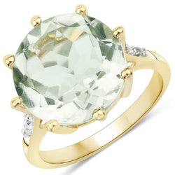 7.64 Carat Genuine Green Amethyst and White Topaz .925 Sterling Silver Ring