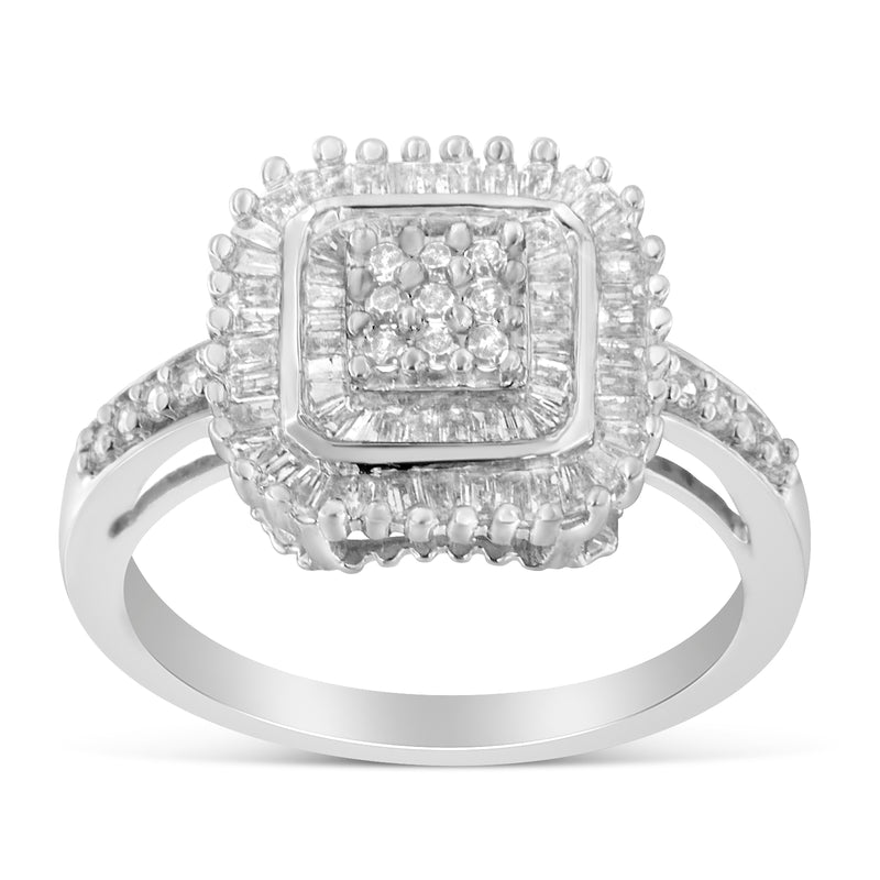 10K White Gold 1/2ct Round and Baguette Cut Diamond Engagement Ring (H-I I1-I2)