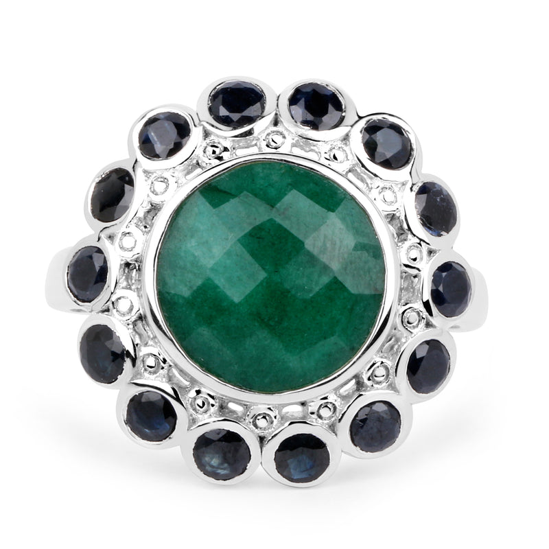 6.88 Carat Dyed Emerald & Blue Sapphire .925 Sterling Silver Ring