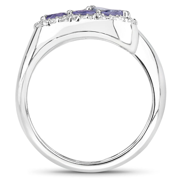 1.02 Carat Genuine Tanzanite and White Zircon .925 Sterling Silver Ring