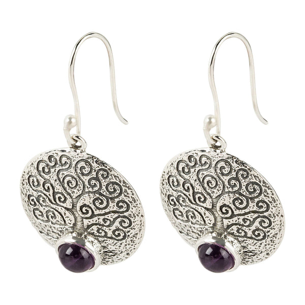 925 sterling silver with natural African Amethyst Round dangle Earring for women