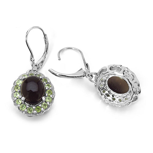 6.85 Carat Genuine Smoky Quartz & Peridot .925 Sterling Silver Earrings