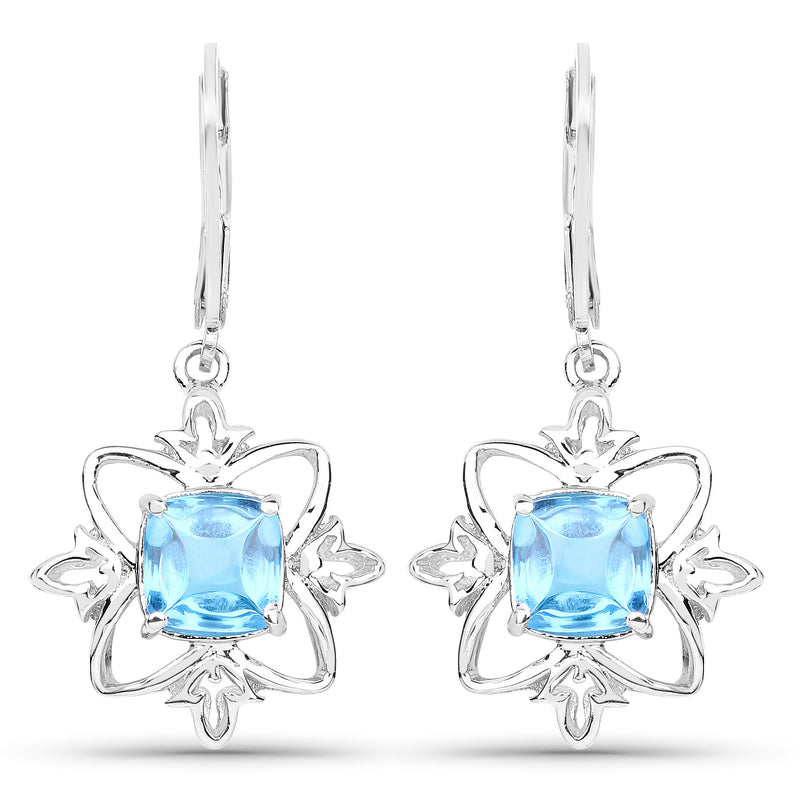 5.30 Carat Genuine Swiss Blue Topaz .925 Sterling Silver Earrings