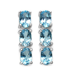 3.06 Carat Genuine Blue Topaz Sterling Silver Earrings