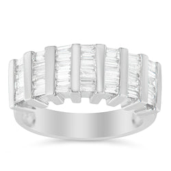 .925 Sterling Silver 1.0 Cttw Baguette Cut Diamond Vertical Channel Fluted Multi-Row Unisex Fashion Wedding Ring (H-I Color, I1-I2 Clarity) - Size 6-3/4