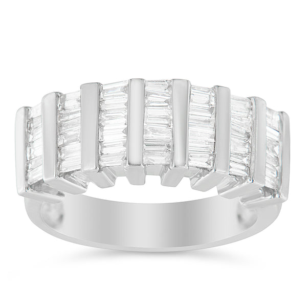 .925 Sterling Silver 1.0 Cttw Baguette Cut Diamond Vertical Channel Fluted Multi-Row Unisex Fashion Wedding Ring (H-I Color, I1-I2 Clarity) - Size 6-3/4