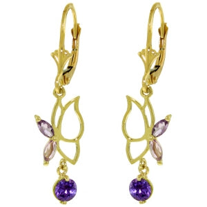 0.8 Carat 14K Solid Yellow Gold Butterfly Earrings Amethyst