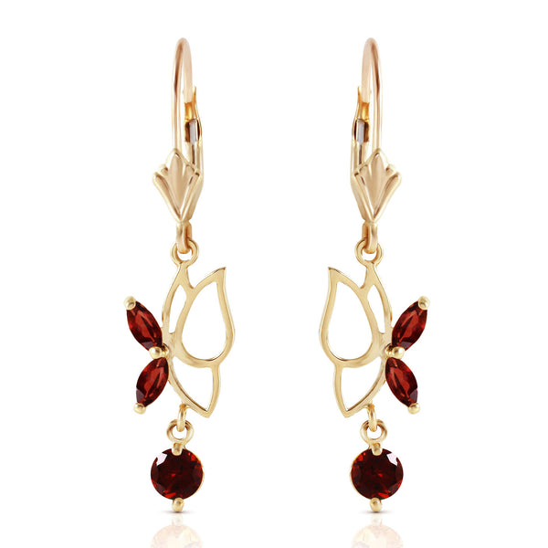 0.8 Carat 14K Solid Yellow Gold Butterfly Earrings Garnet