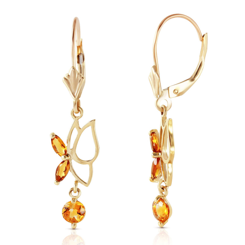 0.8 Carat 14K Solid Yellow Gold Flutter Fly Citrine Earrings