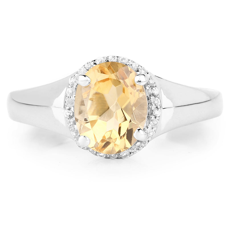 1.83 Carat Genuine Citrine and White Topaz .925 Sterling Silver Ring