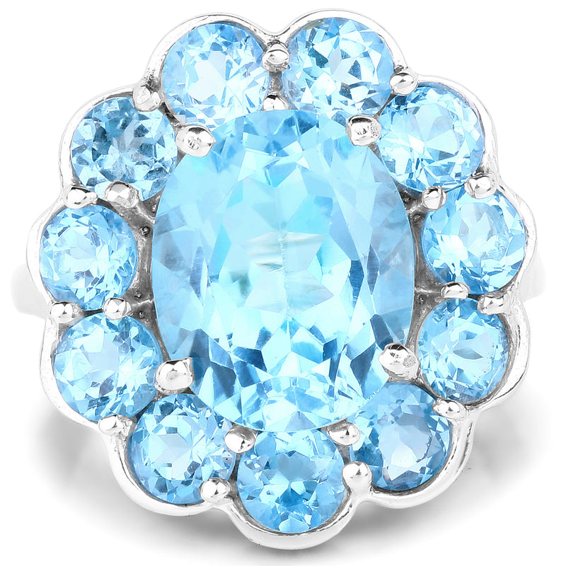 8.77 Carat Genuine Swiss Blue Topaz .925 Sterling Silver Ring