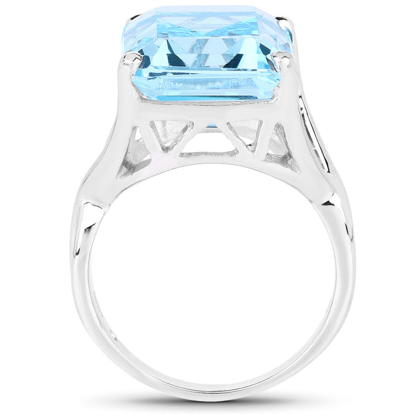 14.20 Carat Genuine Blue Topaz .925 Sterling Silver Ring