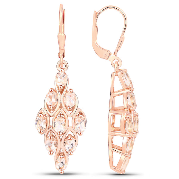 18K Rose Gold Plated 2.70 Carat Genuine Morganite .925 Sterling Silver Earrings