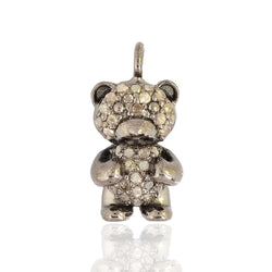 925 Sterling Silver Pave Diamond Teddy Beer Charm Pendant Jewelry Gift For Girl
