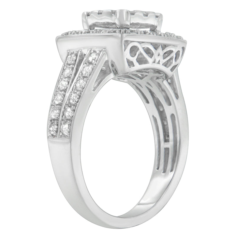 10K White Gold Diamond Cluster Ring (1 Cttw, H-I Color, SI2-I1 Clarity) - Size 6-1/2