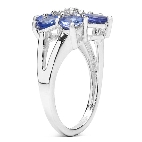 2.28 Carat Genuine Tanzanite & White Topaz .925 Sterling Silver Floral Shape Ring