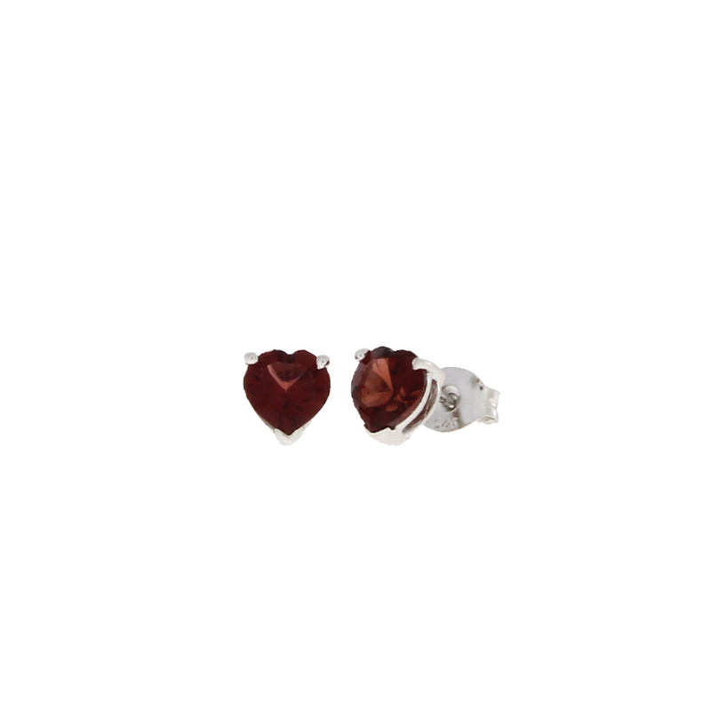 Genuine Garnet Stud Earrings Sterling Silver