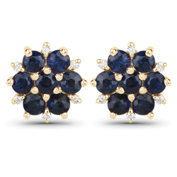 0.59 Carat Genuine Blue Sapphire and White Diamond 10K Yellow Gold Earrings