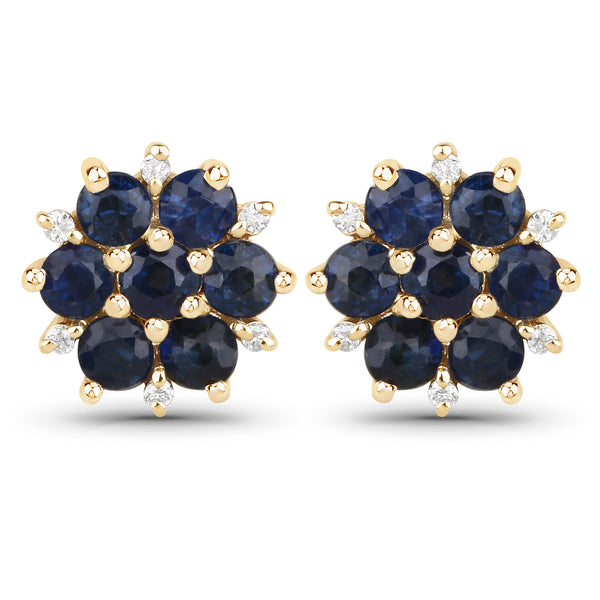 0.59 Carat Genuine Blue Sapphire and White Diamond 10K Yellow Gold Earrings