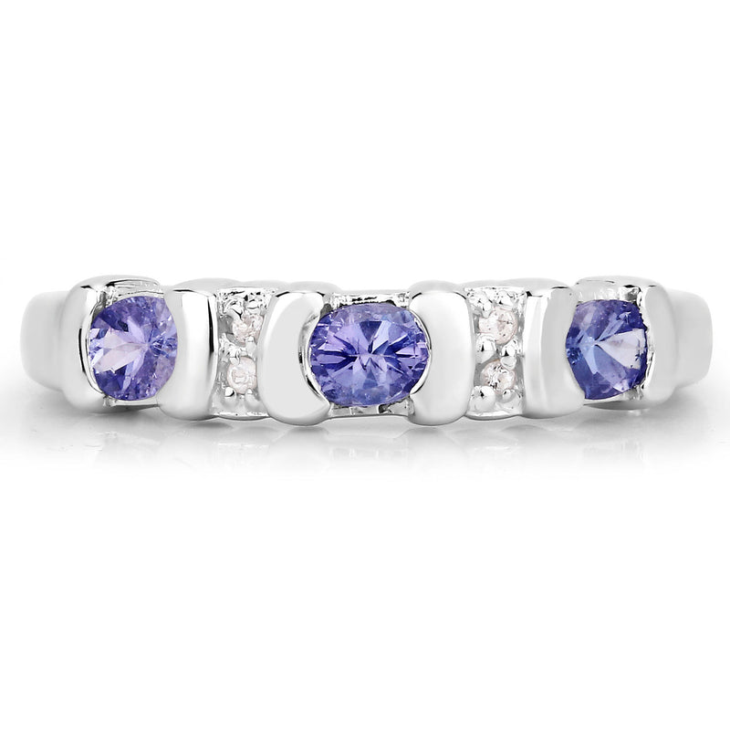 0.53 Carat Genuine Tanzanite and White Topaz .925 Sterling Silver Ring
