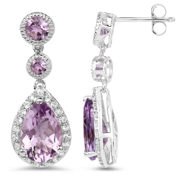 7.02 Carat Genuine Pink Amethyst and White Topaz .925 Sterling Silver Earrings