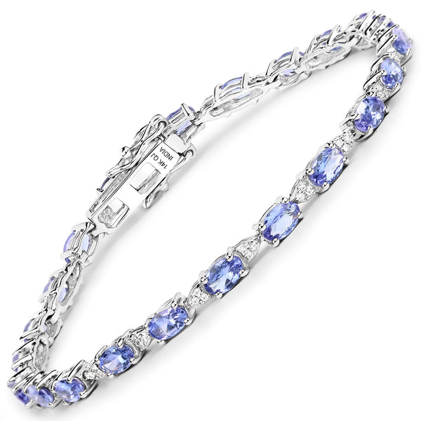 14K White Gold 5.70 Carat Genuine Tanzanite and White Diamond Bracelet