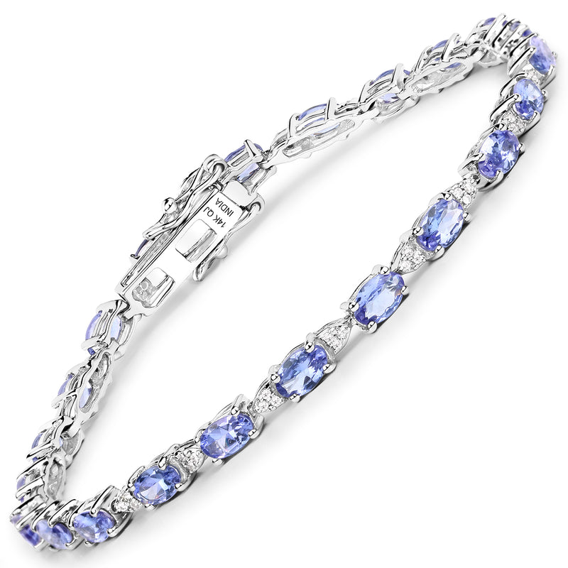 14K White Gold 5.70 Carat Genuine Tanzanite and White Diamond Bracelet