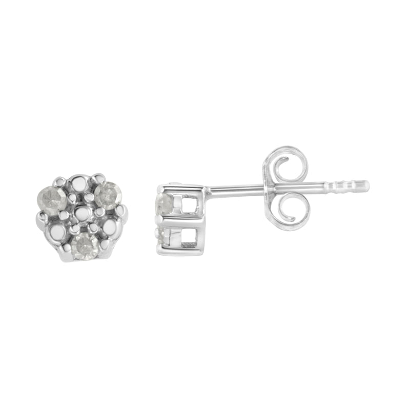 .925 Sterling Silver 1/10 cttw Prong Set Round-Cut Trio Diamond Stud Earrings (I-J Color, I3 Clarity)