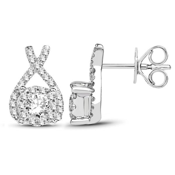 0.86 Carat Genuine White Diamond 14K White Gold Earrings (G-H Color, SI1-SI2 Clarity)