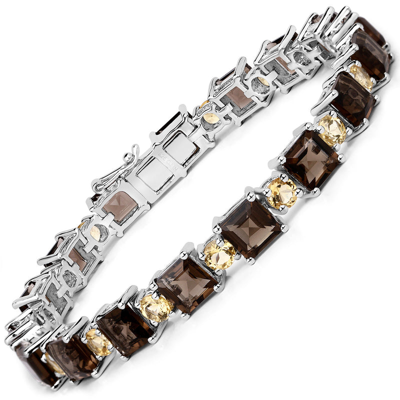 23.46 Carat Genuine Smoky Quartz and Citrine .925 Sterling Silver Bracelet