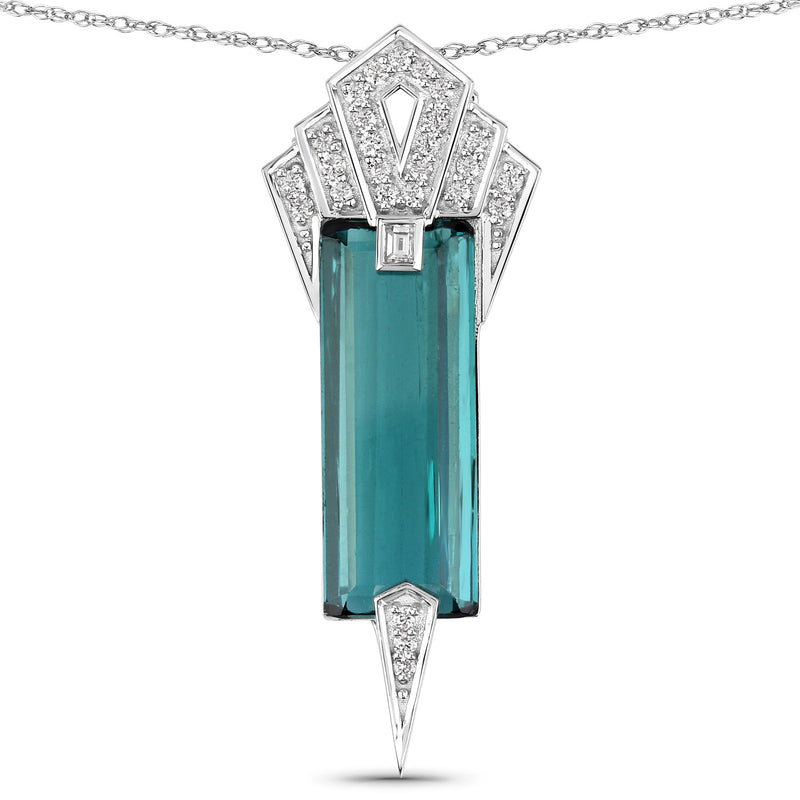 3.56 Carat Genuine Blue Tourmaline and White Diamond 14K White Gold Pendant