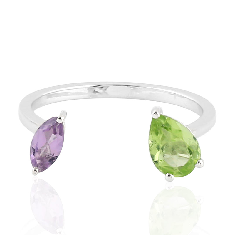 Peridot & Amethyst Cuff Ring 925 Sterling Silver Between The Finger Ring Jewelry