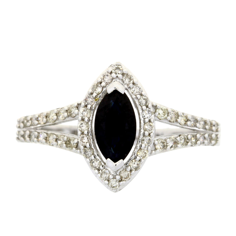Natural 1.10ct Sapphire Diamond Ring 14KT White Gold
