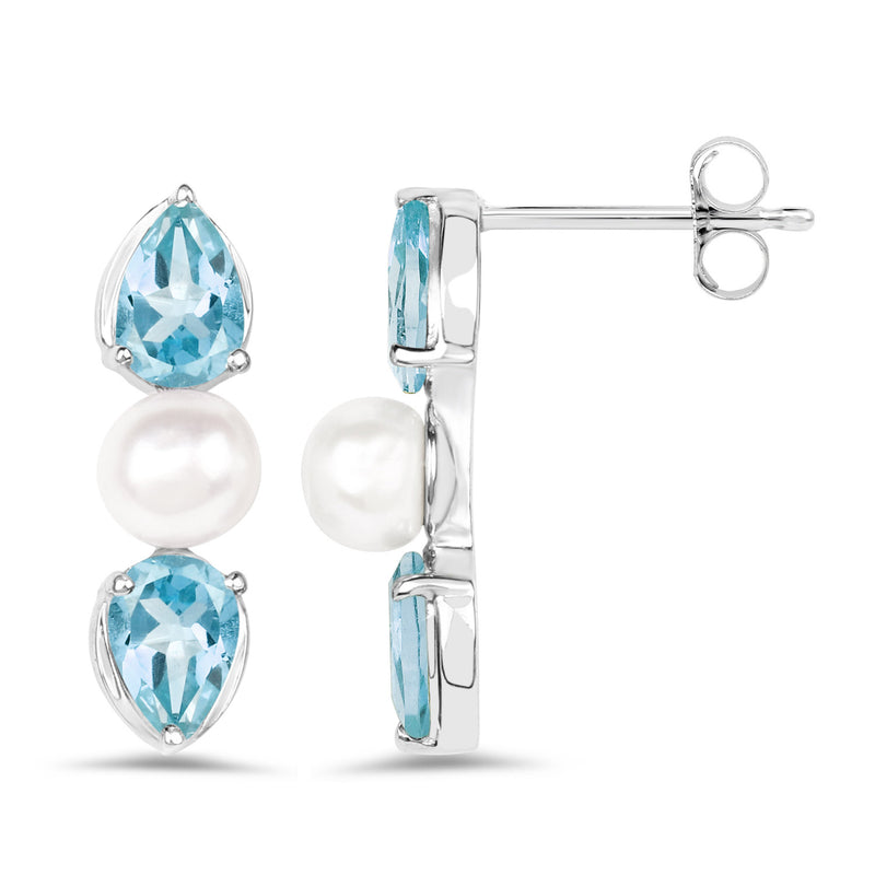 3.22 Carat Genuine Blue Topaz and Pearl .925 Sterling Silver Earrings