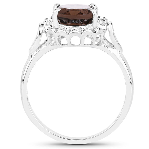 1.83 Carat Genuine Smoky Quartz and White Topaz .925 Sterling Silver Ring