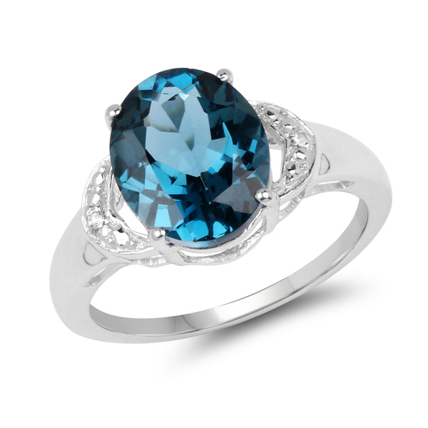 4.26 Carat Genuine London Blue Topaz & White Topaz .925 Sterling Silver Ring