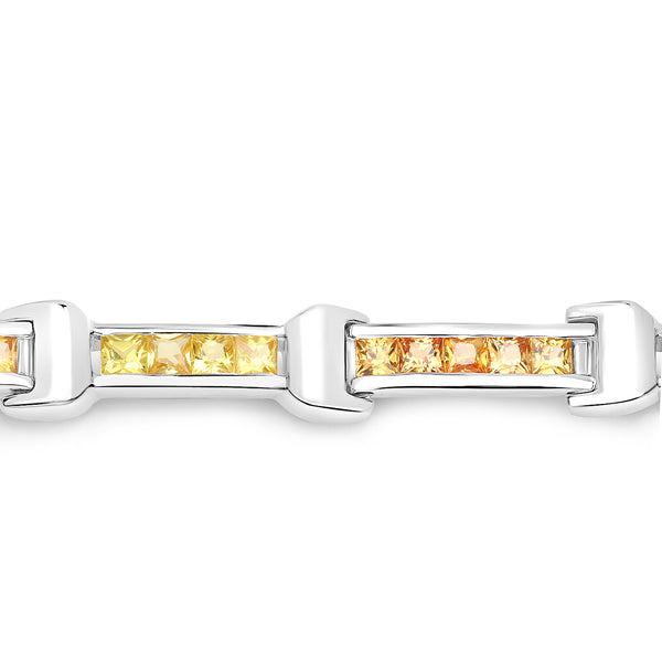 6.48 Carat Genuine Orange Sapphire and Yellow Sapphire .925 Sterling Silver Bracelet