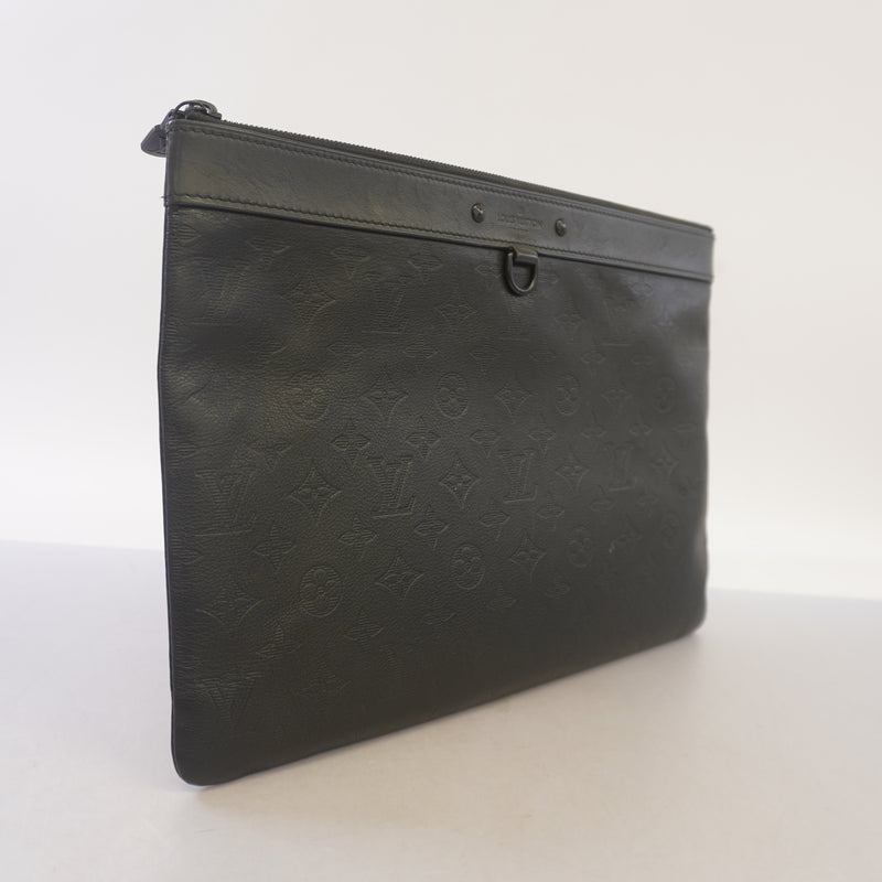 Auth Louis Vuitton Monogram Shadow Pochette Discovery M62903 Mens Clutch Bag