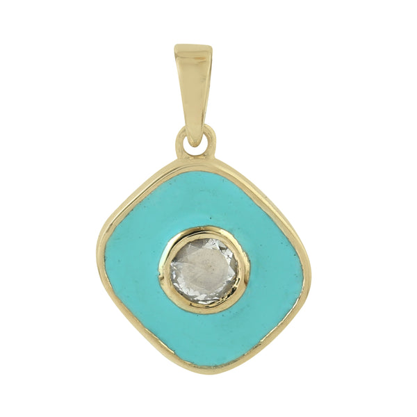 Diamond Charm Pendant 14k Yellow Gold Enamel Jewelry