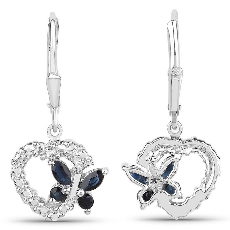 0.55 Carat Genuine Blue Sapphire & White Diamond .925 Sterling Silver Earrings