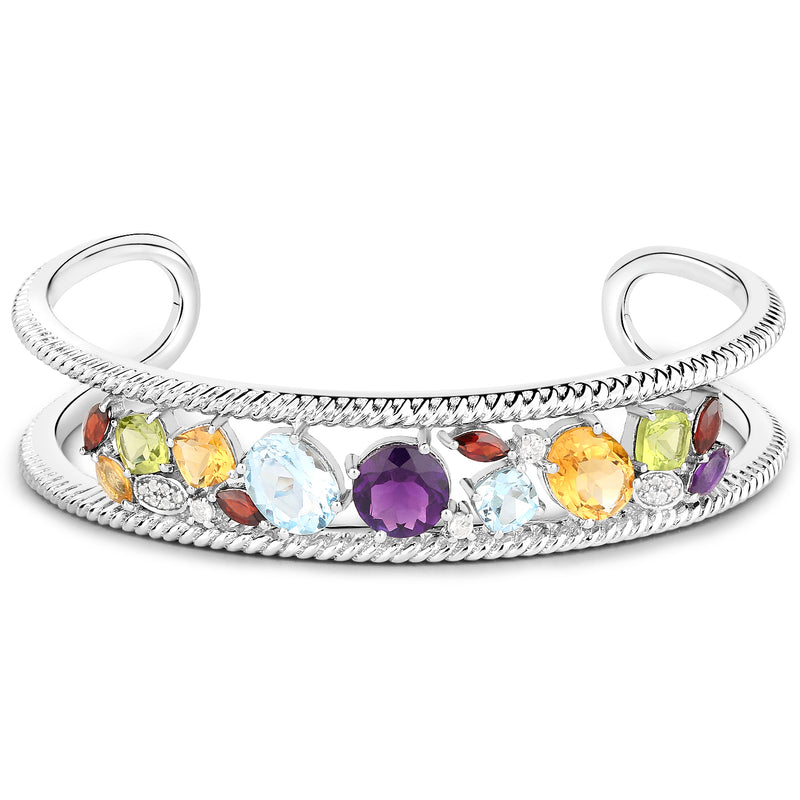 9.09 Carat Genuine Multi Stones .925 Sterling Silver Cuff Bangle