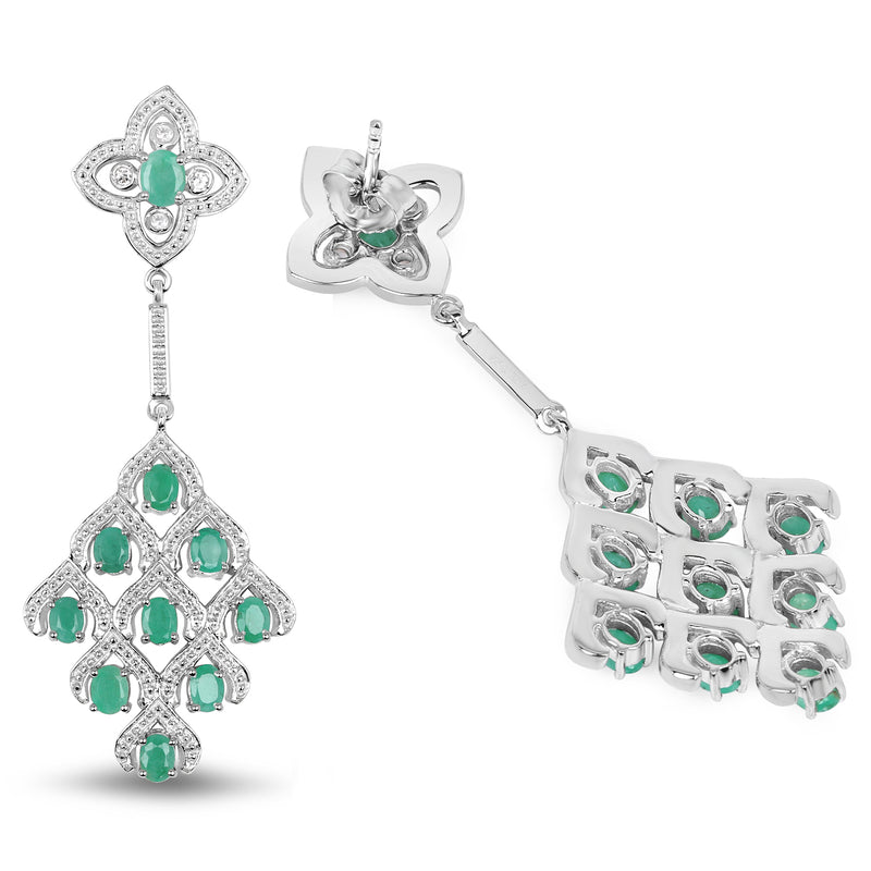 3.22 Carat Genuine Emerald & White Topaz .925 Sterling Silver Earrings