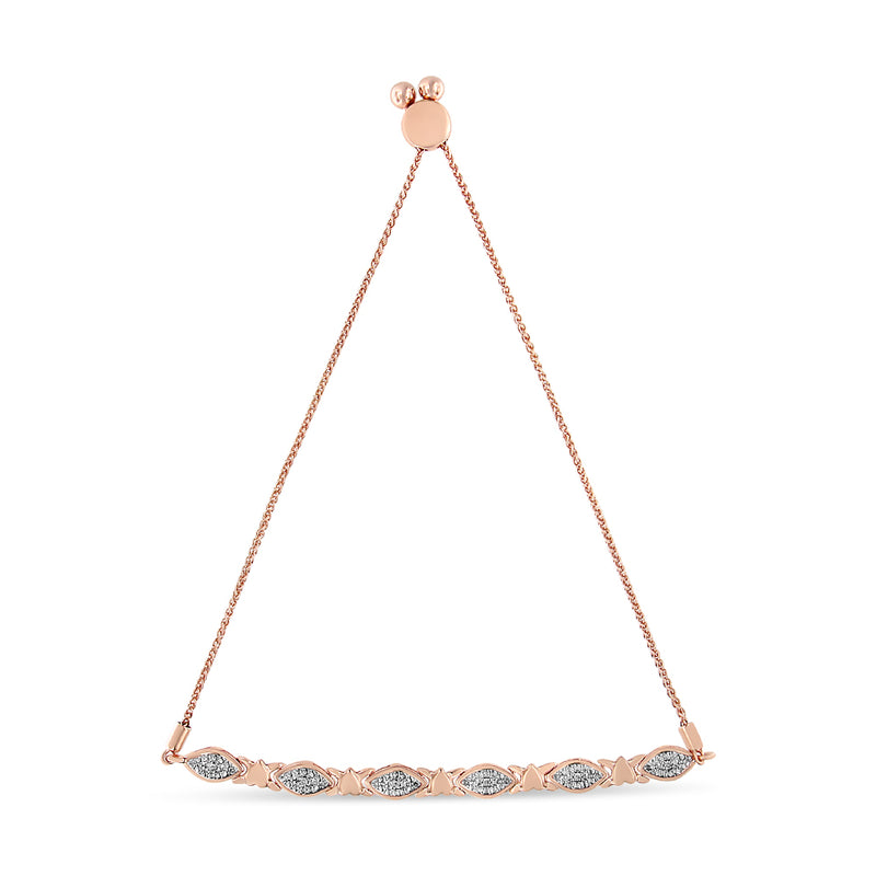 14K Rose Gold Plated .925 Sterling Silver Diamond Accent Alternating Marquise Shape and Heart Links Bolo Bracelet (I-J Color, I3 Clarity) - Adjustable 6" to 9"