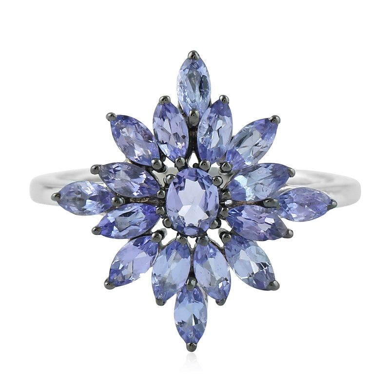 Marquise Cut Tanzanite Cluster Ring 925 Sterling Silver Jewelry