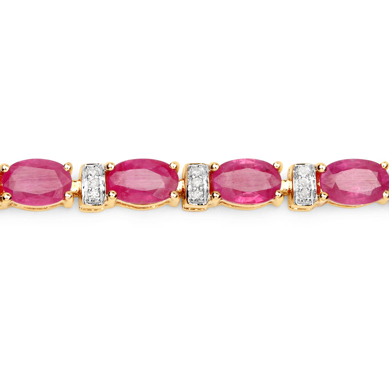 11.24 Carat Genuine Ruby and White Diamond 14K Yellow Gold Bracelet