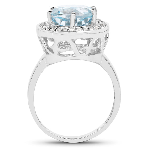 5.42 Carat Genuine Blue Topaz and White Topaz .925 Sterling Silver Ring