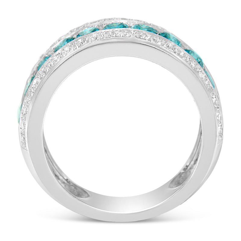 14k White Gold 1 1/2ct TDW Treated Blue Round Diamond Modern Band Ring(H-I SI1-SI2)