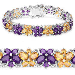 24.03 Carat Genuine Amethyst and Citrine .925 Sterling Silver Bracelet